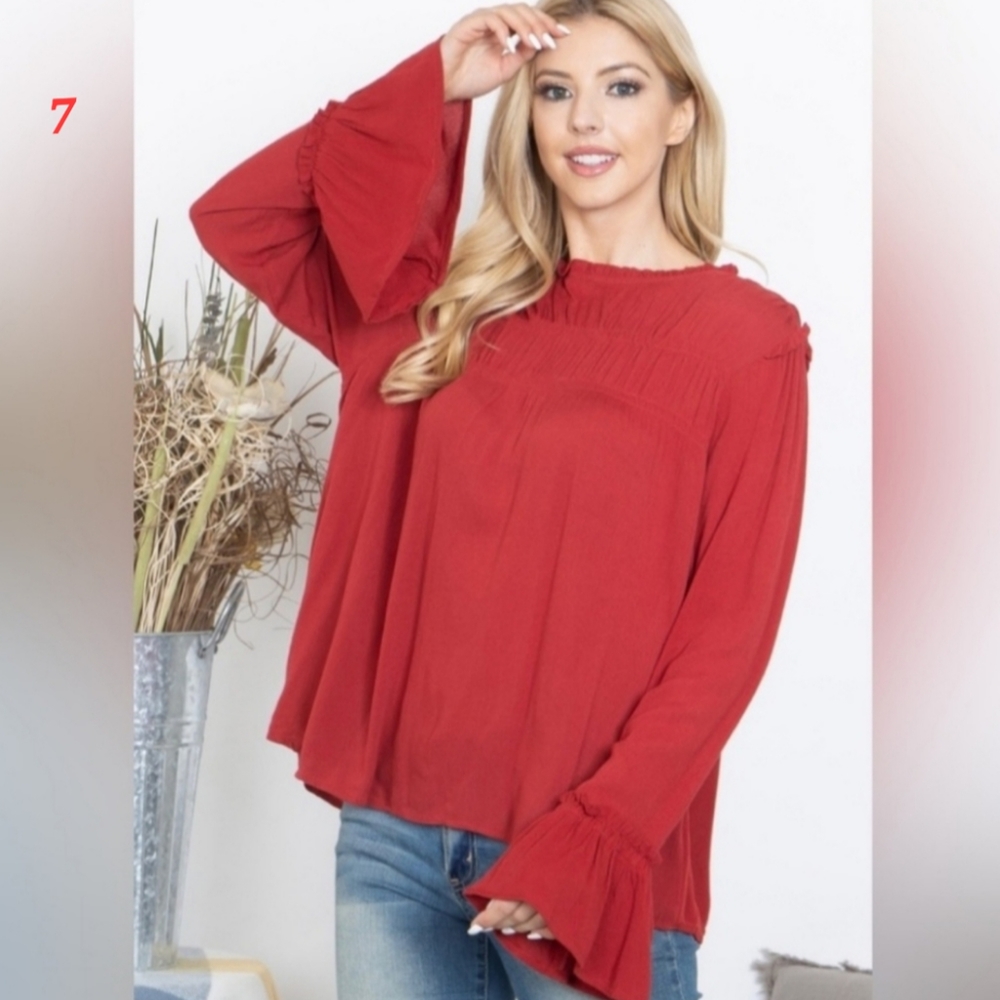 NWT Easel Bell Sleeve Ruffle Blouse - Picture 2 of 7